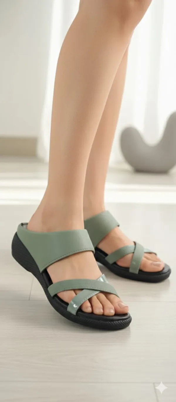 Green(_X_2_Pata)_Faux_Leather_Premium_&_Elegant_Casual_Flat_Sandal_For_Women
