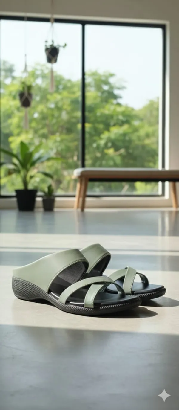Green(_X_2_Pata)_Faux_Leather_Premium_&_Elegant_Casual_Flat_Sandal_For_Women