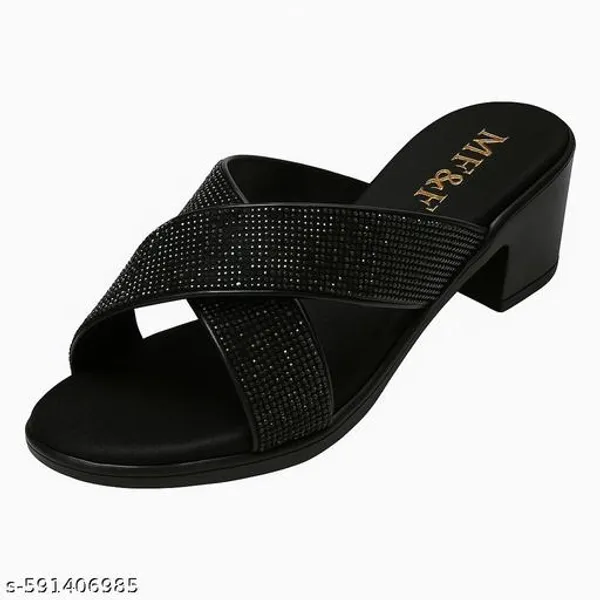 Black_Cross_Pata_Faux_Leather_Heel_Sandal_For_Women