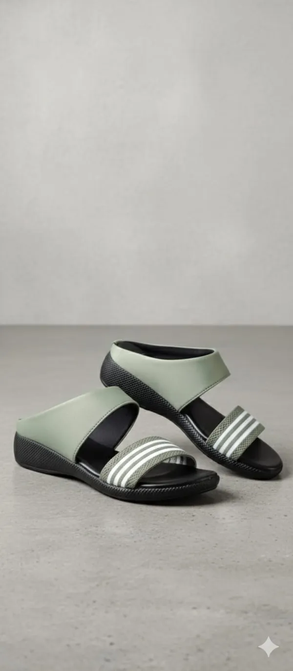 Green_2_Pata_(Wite_Green_Pati)_Green_Faux_Leather_Premium_&_Elegant_Casual_Flat_Sandal_For_Women