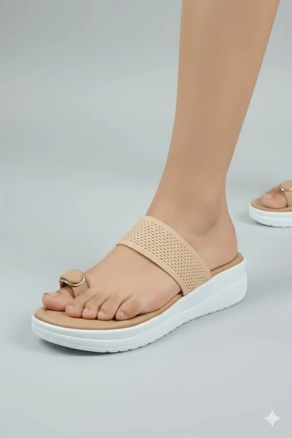 Goldan_Aguthi_Pato_Beige_Faux_Leather_Flat_Sandal_For_Women