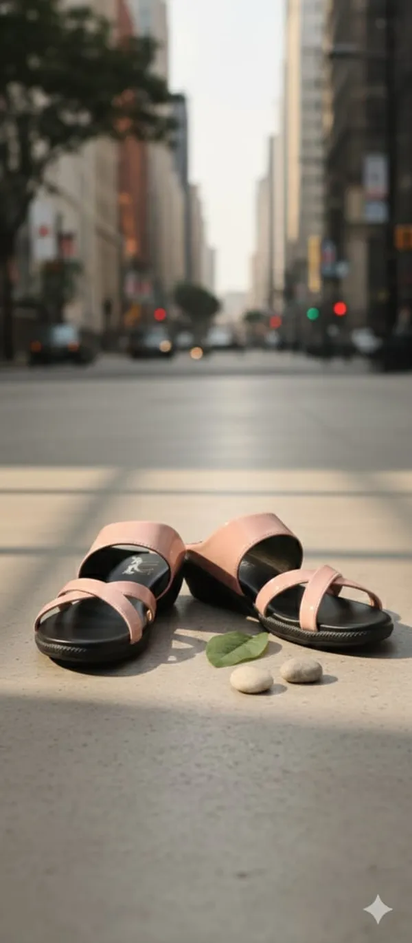 Peach(X_2_Pata)_Faux_Leather_Premium_&_Elegant_Casual_Flat_Sandal_For_Women