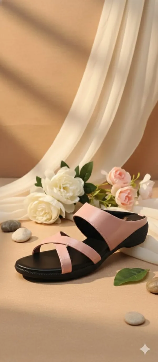 Peach(X_2_Pata)_Faux_Leather_Premium_&_Elegant_Casual_Flat_Sandal_For_Women