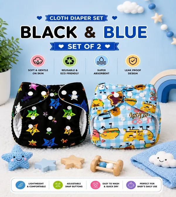 Multicolor_Reusable_Diaper_(2_Pieces),_Black_&_Blue_Combination