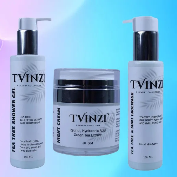 Pack_Of_3_Tea_Tree_Shower_Gel_(200ML),_Night_Cream_(50ML)_&_Tea_Tree_&_Mint_Face_Wash_(100ML)_|_Complete_Skincare_Combo