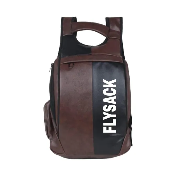 Two-Tone_Backpack,_Brown_And_Black_Leather,_Casual_Daypack_With_Large_Storage_Compartment