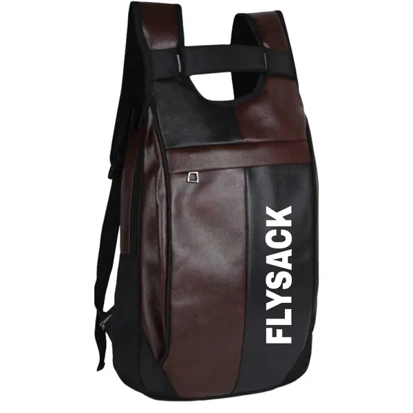 Two-Tone_Backpack,_Brown_And_Black_Leather,_Casual_Daypack_With_Large_Storage_Compartment