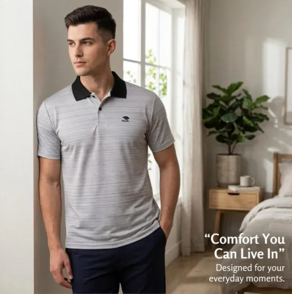 Grey_Textured_Regular_Fit_Polo_T-Shirt_For_Men