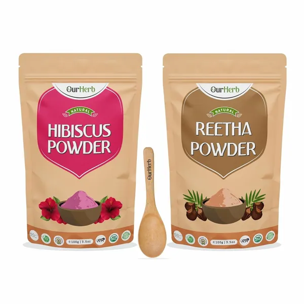 Hibiscus_+_Reetha_Powder_|_For_Strengthening,_Conditioning_&_Nourishing_Hair_|_Suitable_For_All_Hair_Types_With_Spoon_Combo_Pack_-_200G_(100G_X_2)