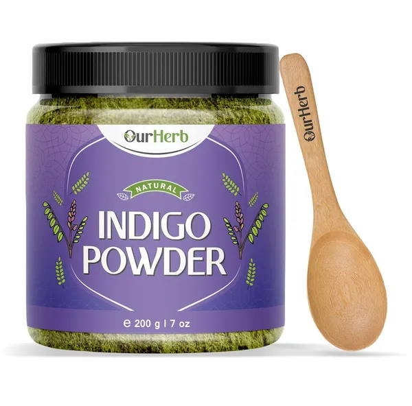 Pure_&_Organic_Indigo_Leaves_(Indigofera_Tinctoria)_Powder_For_Natural_Hair_Colouring,_Hair_Colorant_Black/Brown_Hair_&_Beard_Dye/Color_With_Wooden_Spoon_-_200G_|_7_Oz