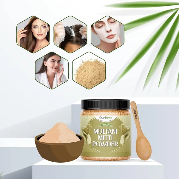 Multani_Mitti_(Fuller_Earth)_Powder_For_Skin_&_Hair_With_Wooden_Spoon_-_200G_|_7_Oz