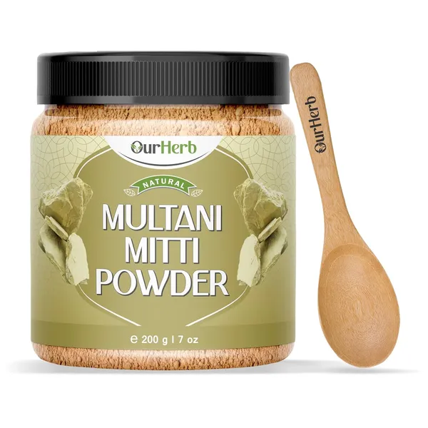 Multani_Mitti_(Fuller_Earth)_Powder_For_Skin_&_Hair_With_Wooden_Spoon_-_200G_|_7_Oz