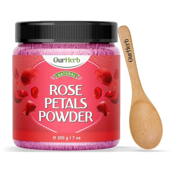 Pure_&_Natural_Rose_Petal_Powder_For_Skin_&_Hair_With_Vitamin_Enriched,_Fairness,_Tanning_&_Glowing_Skin_Face_Pack_Mask_With_Wooden_Spoon_–_200G_|_7_Oz