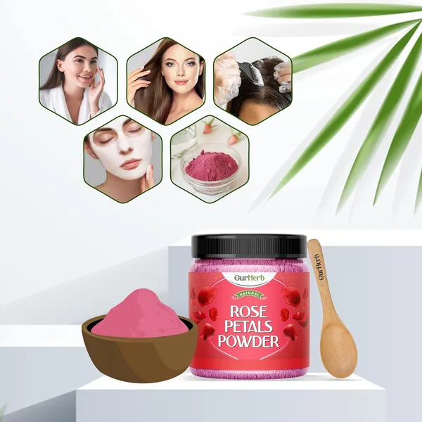 Pure_&_Natural_Rose_Petal_Powder_For_Skin_&_Hair_With_Vitamin_Enriched,_Fairness,_Tanning_&_Glowing_Skin_Face_Pack_Mask_With_Wooden_Spoon_–_200G_|_7_Oz