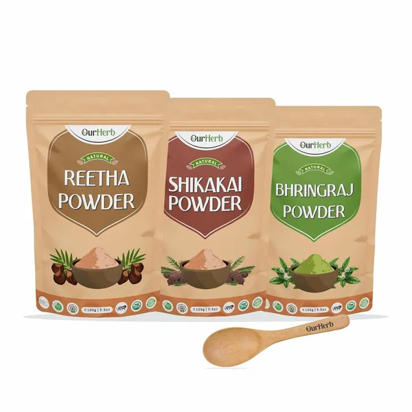 Reetha_+_Shikakai_+_Bhringraj_Powder_|_For_Strengthening,_Conditioning_&_Nourishing_Hair_|_Suitable_For_All_Hair_Types_With_Spoon_Combo_Pack_-_300G_(100G_X_3)