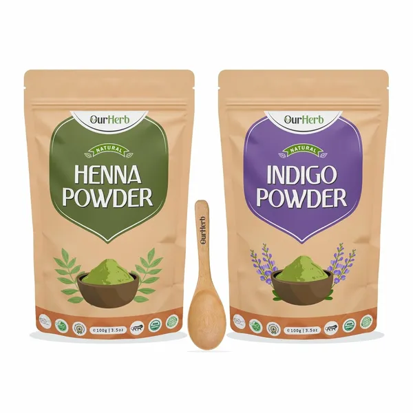 Indigo_+_Henna_Powder_|_For_Strengthening,_Conditioning_&_Nourishing_Hair_|_Suitable_For_All_Hair_Types_With_Spoon_Combo_Pack_-_200G_(100G_X_2)