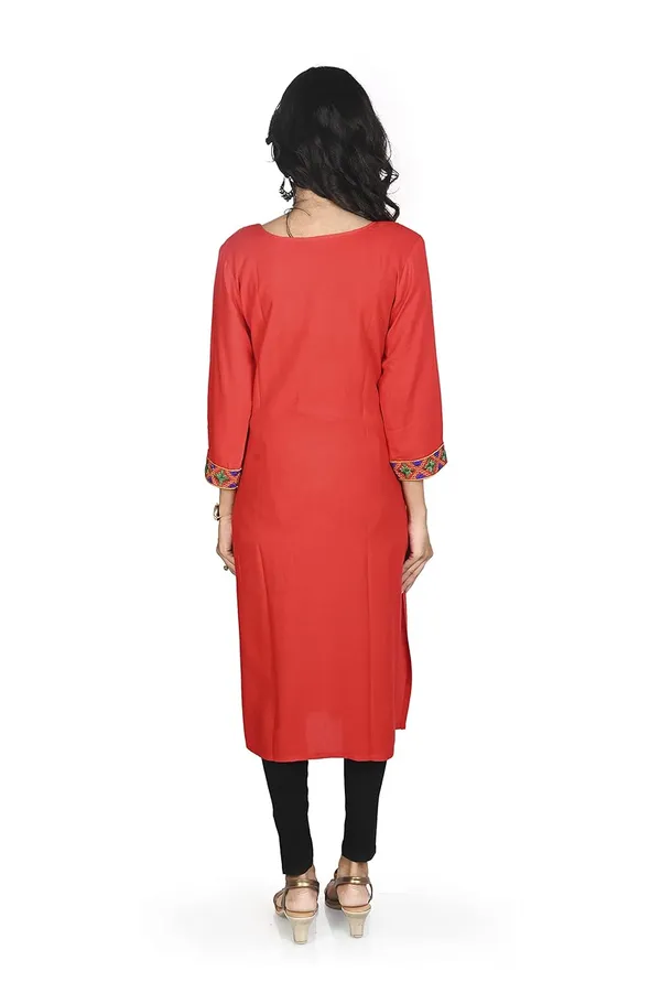 Red_Rayon_Patch_Work_Kurti_For_Women