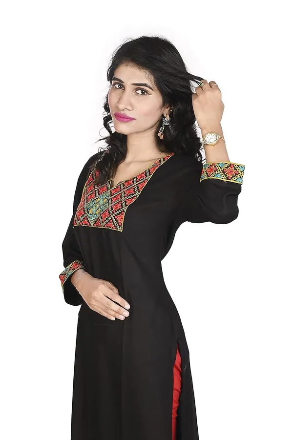 Black_Rayon_Patch_Work_Kurti_For_Women