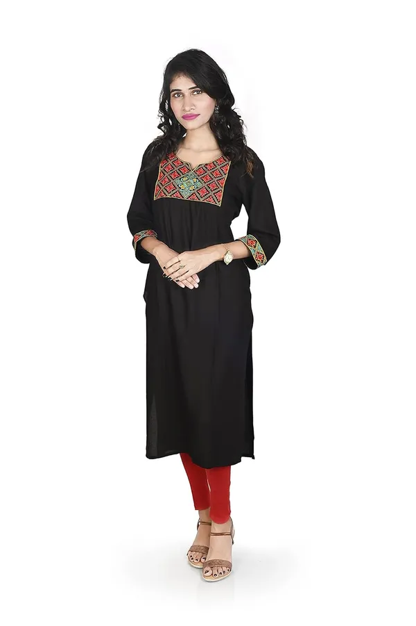 Black_Rayon_Patch_Work_Kurti_For_Women