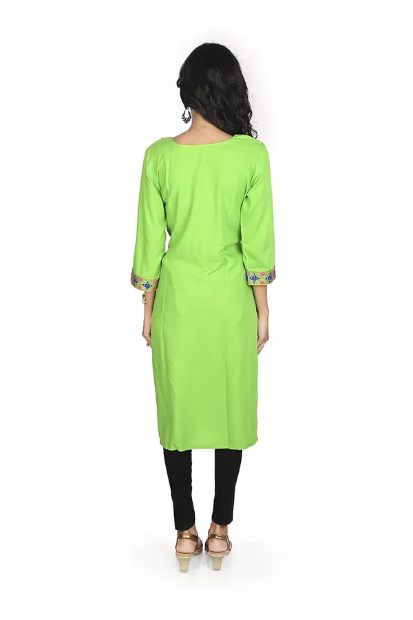Green_Rayon_Patch_Work_Kurti_For_Women