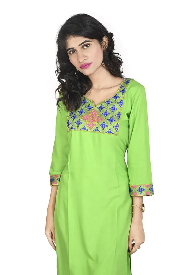 Green_Rayon_Patch_Work_Kurti_For_Women