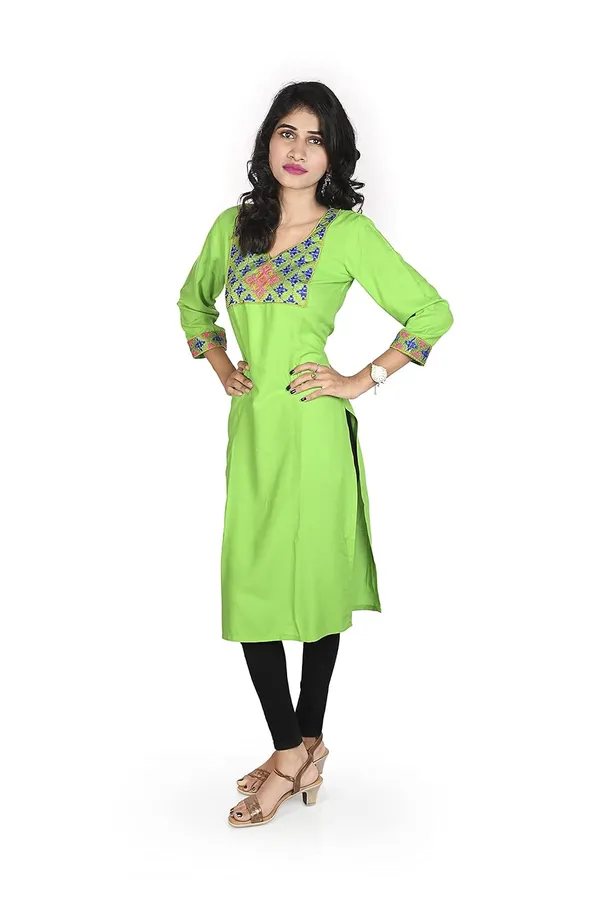 Green_Rayon_Patch_Work_Kurti_For_Women