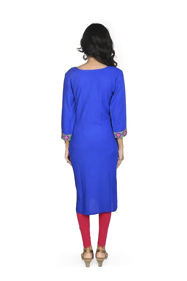 Blue_Rayon_Patch_Work_Kurti_For_Women