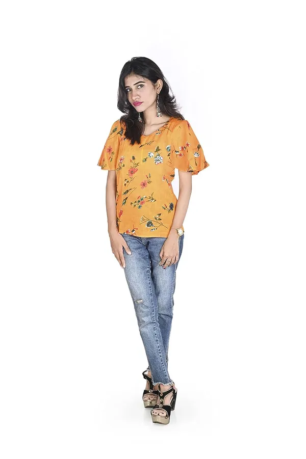 Orange_Floral_Pattern_Rayon_Top_For_Women