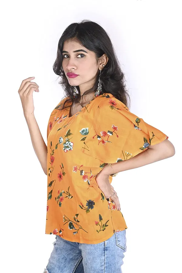 Orange_Floral_Pattern_Rayon_Top_For_Women
