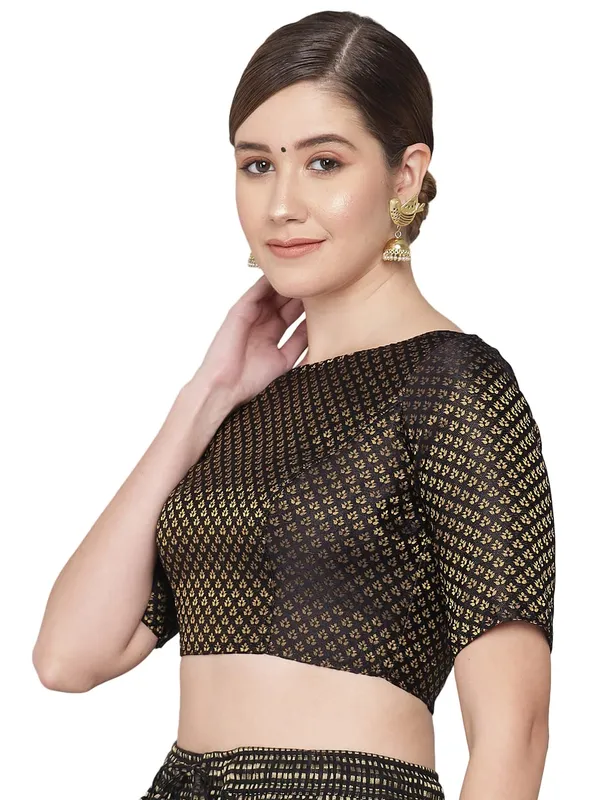 Black_Royal_Banarasi_Brocade_Readymade_Blouse_–_Boat_Neck,_Elbow_Sleeves