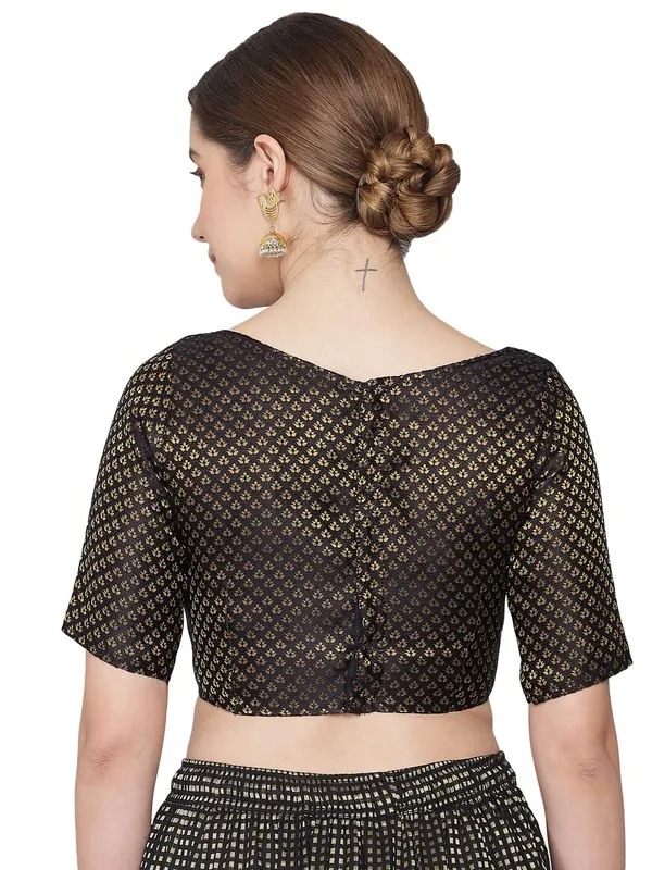 Black_Royal_Banarasi_Brocade_Readymade_Blouse_–_Boat_Neck,_Elbow_Sleeves
