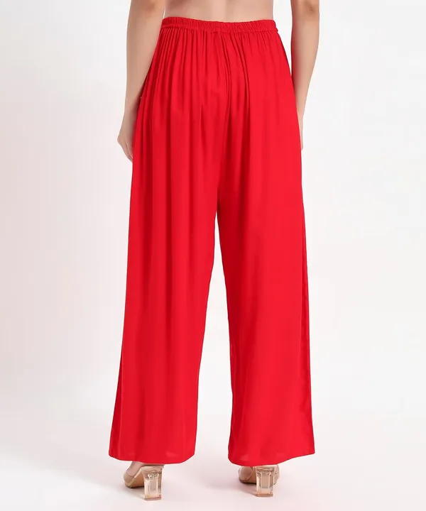 Red_Rayon_Wide_Leg_Palazzo_Pants,_High_Rise,_Elastic_Waist,_Flared_Design_with_Loose_Fit_For_Women