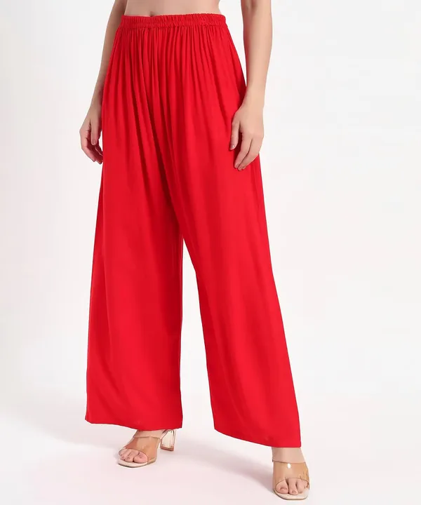 Red_Rayon_Wide_Leg_Palazzo_Pants,_High_Rise,_Elastic_Waist,_Flared_Design_with_Loose_Fit_For_Women