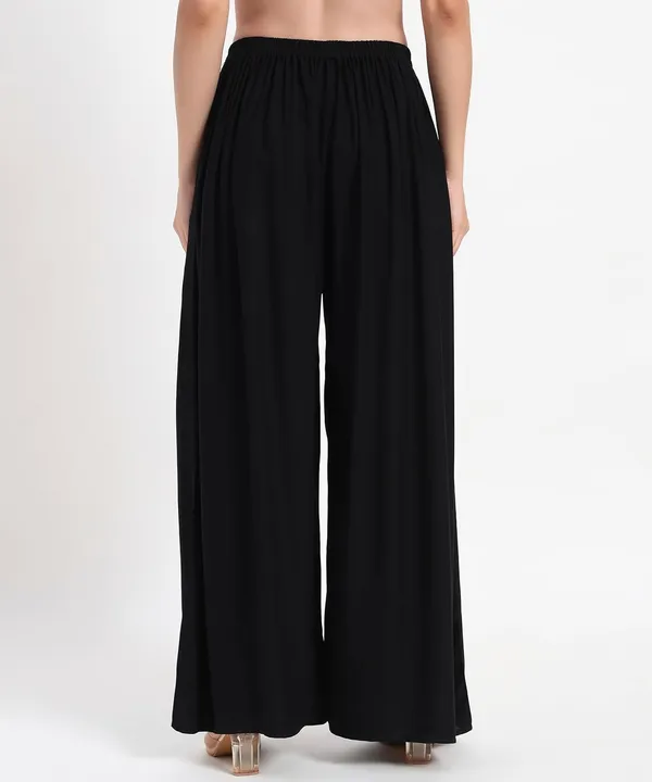 Black_Rayon_Wide_Leg_Palazzo_Pants,_High_Rise,_Elastic_Waist,_Flared_Design_with_Loose_Fit_For_Women