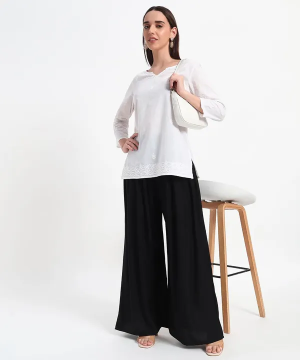 Black_Rayon_Wide_Leg_Palazzo_Pants,_High_Rise,_Elastic_Waist,_Flared_Design_with_Loose_Fit_For_Women