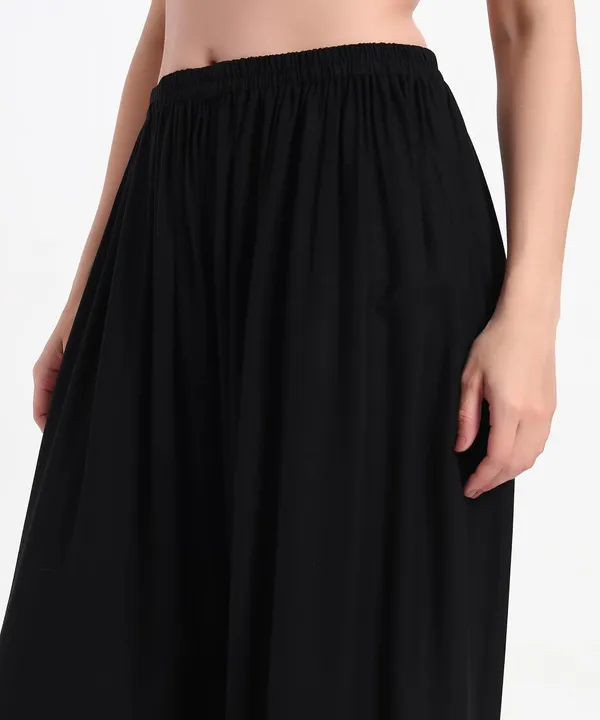 Black_Rayon_Wide_Leg_Palazzo_Pants,_High_Rise,_Elastic_Waist,_Flared_Design_with_Loose_Fit_For_Women