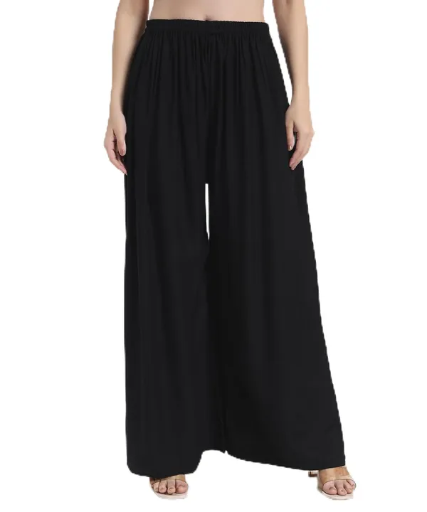 Black_Rayon_Wide_Leg_Palazzo_Pants,_High_Rise,_Elastic_Waist,_Flared_Design_with_Loose_Fit_For_Women