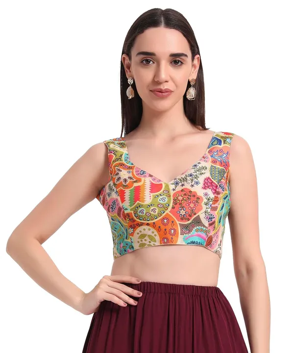 Sleeveless_Art_Silk_Printed_Ethnic_V_Shaped_Neck_Both_Side_Blouse_For_Women