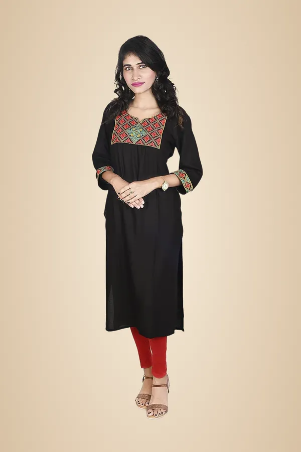 Black_Rayon_Patch_Work_Kurti_For_Women
