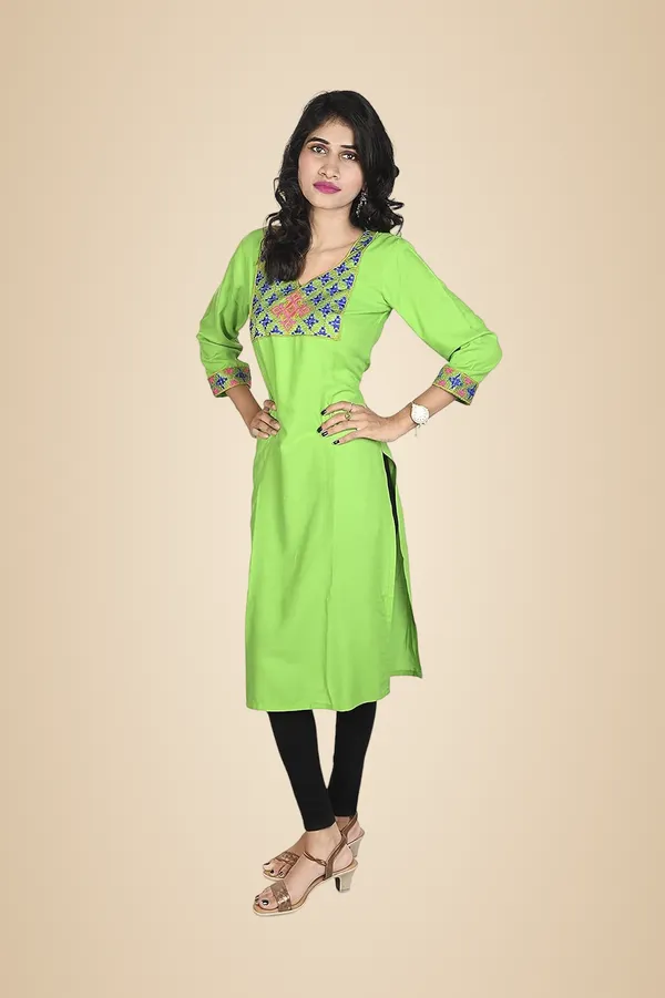 Green_Rayon_Patch_Work_Kurti_For_Women