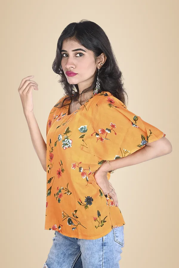 Orange_Floral_Pattern_Rayon_Top_For_Women