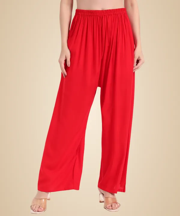 Red_Rayon_Wide_Leg_Palazzo_Pants,_High_Rise,_Elastic_Waist,_Flared_Design_with_Loose_Fit_For_Women