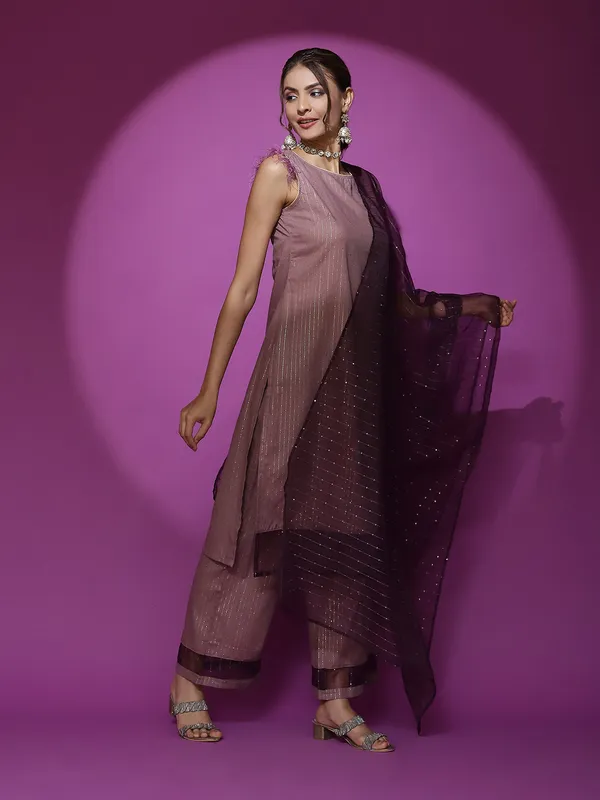 Brown_Georgette_Kurta_Palazzo_With_Sequence_Work_Dupatta_For_Women