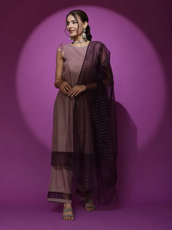 Brown_Georgette_Kurta_Palazzo_With_Sequence_Work_Dupatta_For_Women