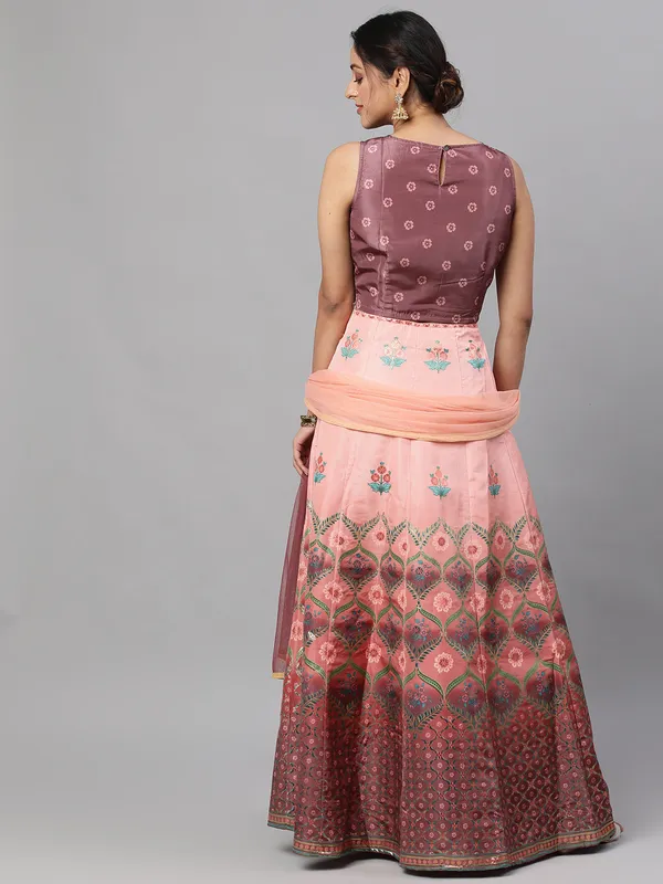 Brown_Silk_Floral_Print_Lehenga_Choli_Set_For_Women