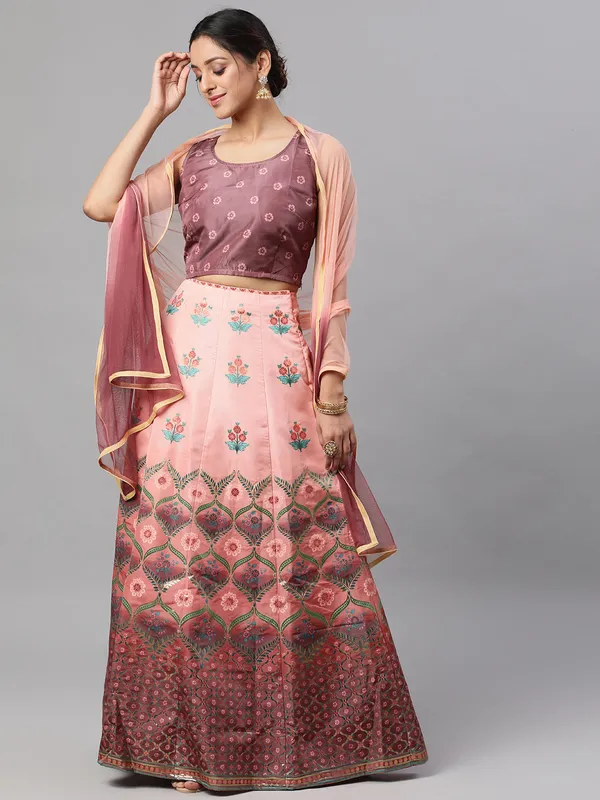 Brown_Silk_Floral_Print_Lehenga_Choli_Set_For_Women