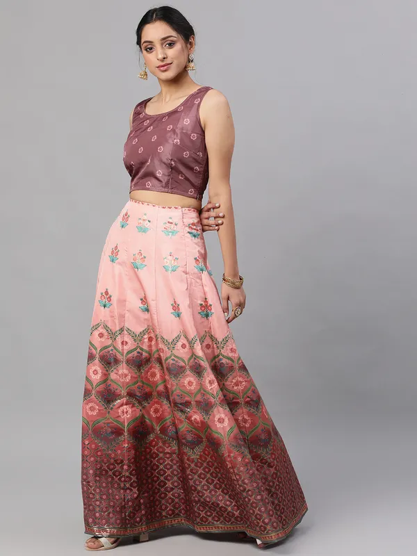 Brown_Silk_Floral_Print_Lehenga_Choli_Set_For_Women