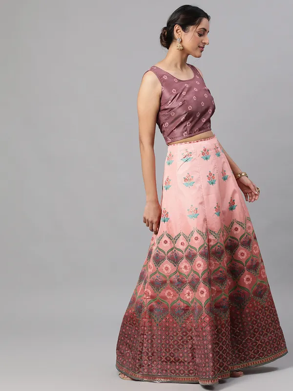 Brown_Silk_Floral_Print_Lehenga_Choli_Set_For_Women