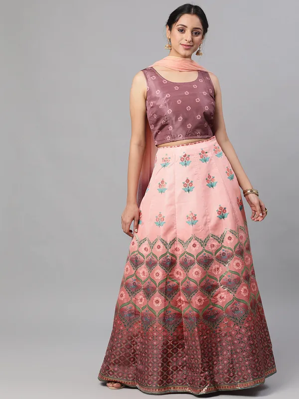 Brown_Silk_Floral_Print_Lehenga_Choli_Set_For_Women