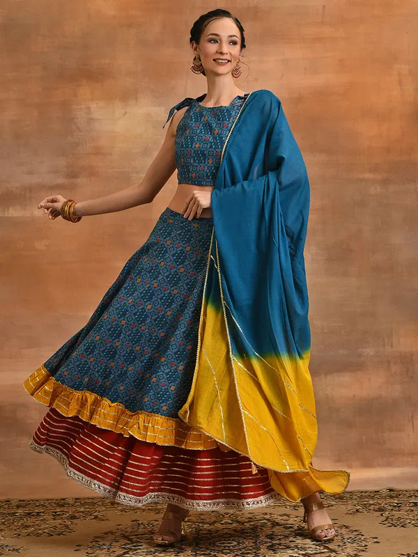 Blue_Patola_Print_Layered_Lehenga_Choli_With_Dupatta